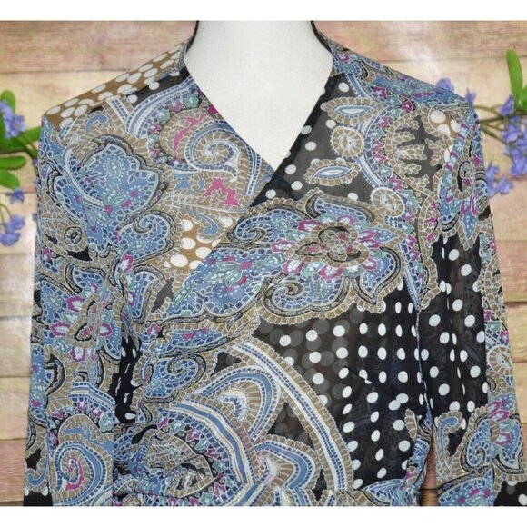 Lane Bryant Mixed Print Floral & Polka Dot Sheer Wrap Blouse Top Size 14W 16W - Picture 2 of 13